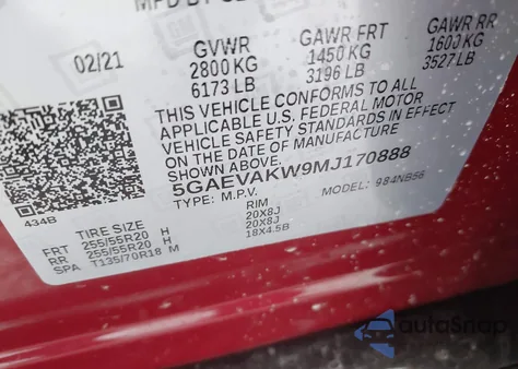 2021 Buick Enclave Awd Essence из США, поврежденный, VIN 5GAEVAKW9MJ170888